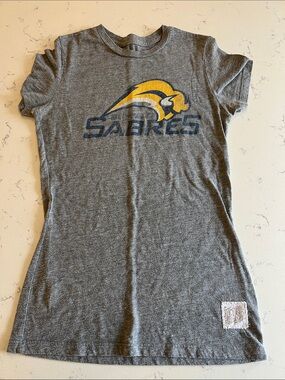 Etro Gray Short Sleeve 'Sabres' Graphic Tee with Yellow Logo